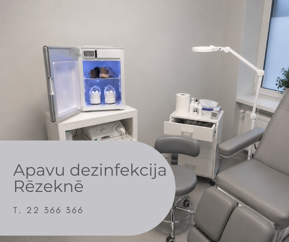 KLENZ apavu dezinfekcijas aparāts podologa kabinetā Medicīnas centrā 36,6 Rēzeknē – profesionāla apavu dezinfekcija pēdu un nagu higiēnai.