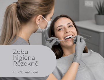 Profesionāla zobu higiēna Rēzeknē – zobu higiēnists veic zobu tīrīšanu pacientam Medicīnas centrs 36,6