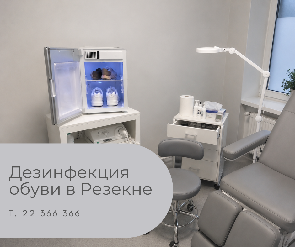 Дезинфекция обуви в медицинском центре 36,6 в Резекне — профессиональная обработка обуви специальным дезинфекционным оборудованием.