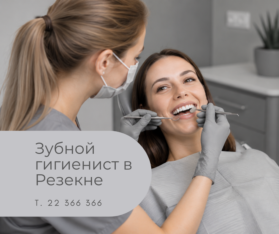 Профессиональная гигиена зубов в Резекне – зубной гигиенист проводит чистку зубов пациенту в Медицинский центр 36,6